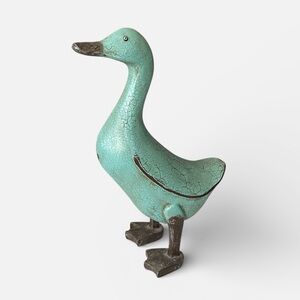 Easter Rustic Duck Figurine in Distressed Turquoise and Brown Vintage Farmhouse